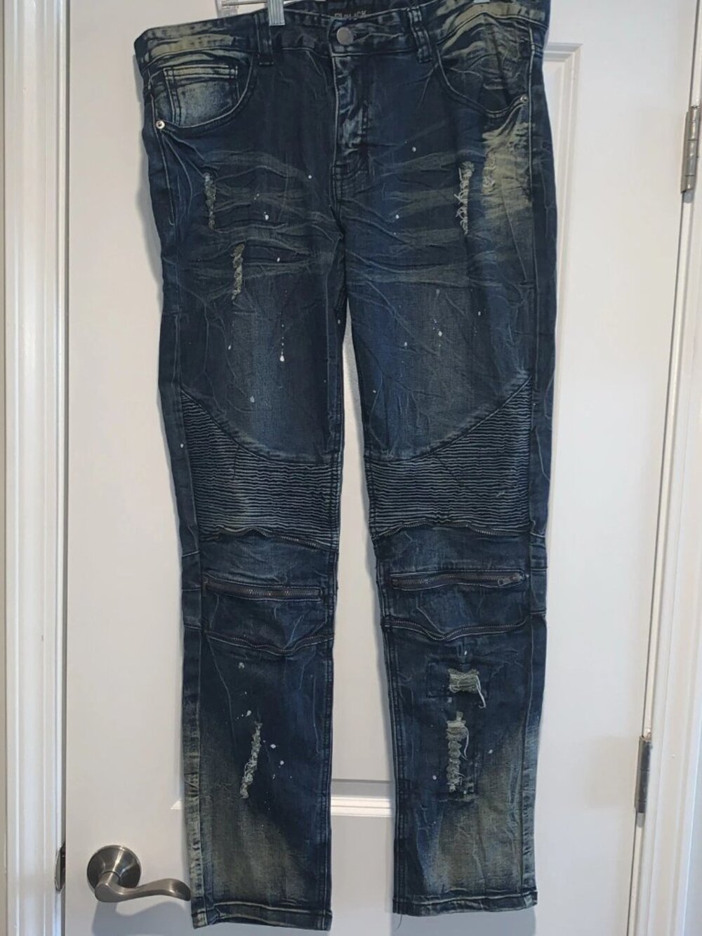 Cj Black Premium Men’s Jeans Skinny Flex 36x32 Distressed, Zippers On Leg